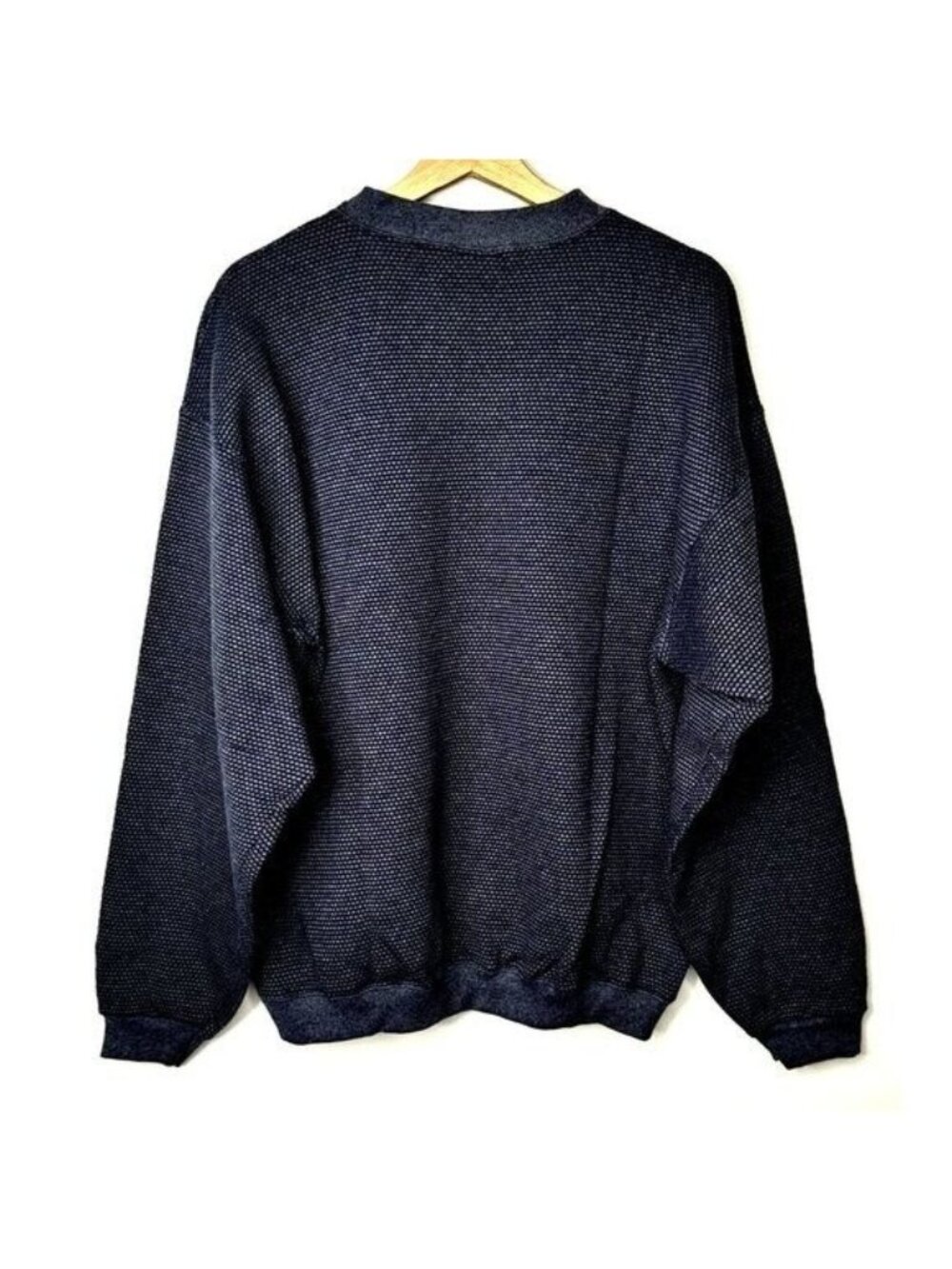 H.L. Miller Gold Sweater Mens L Vintage USA QS-9000 Textured Knit Pullover Blue - Picture 2 of 10